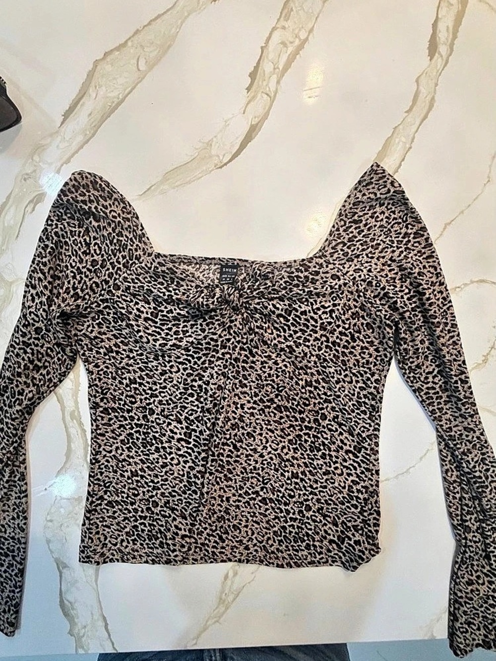 Shein Animal Print Long Sleeve Top in Brown & Black Size Medium